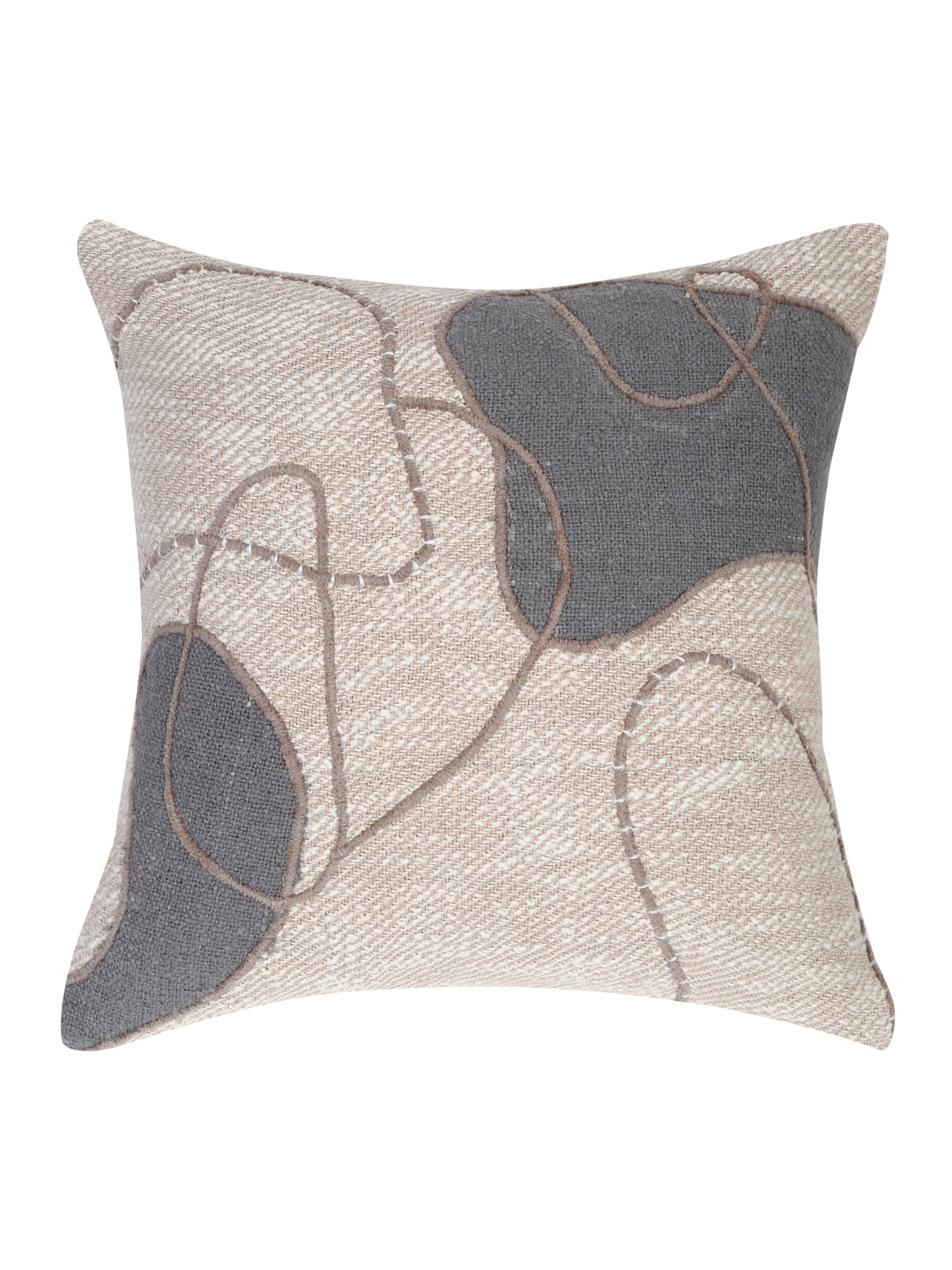 Beige & Grey 2 Pieces Cotton Embroidered Square Cushion Covers