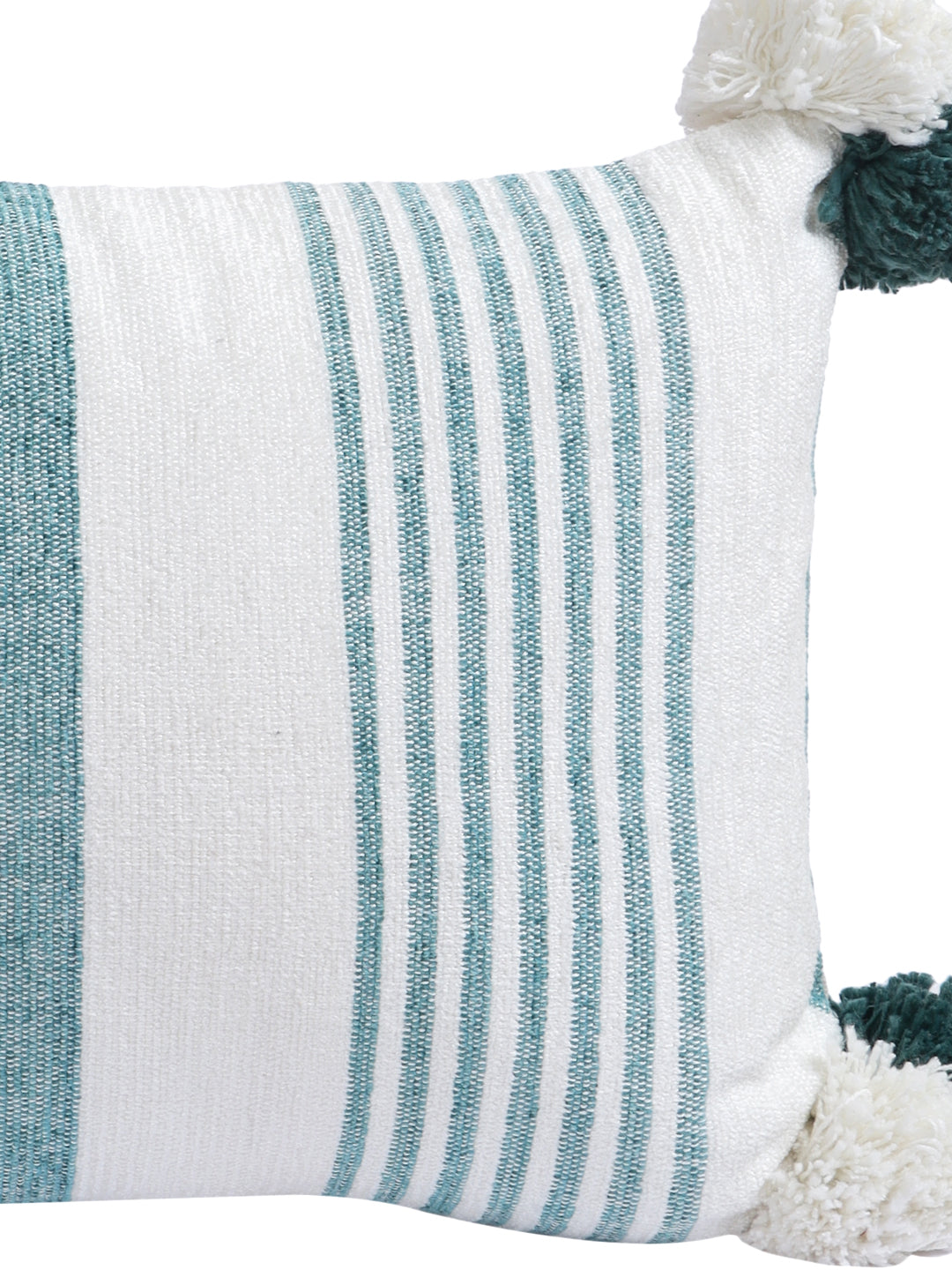 Decorative White and Teal Striped Set of 2 Cushion Cover