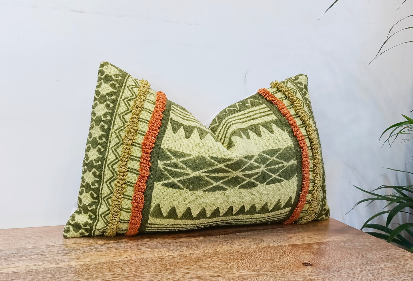 Olive green Set of 2 Handblock Square Cushion Covers