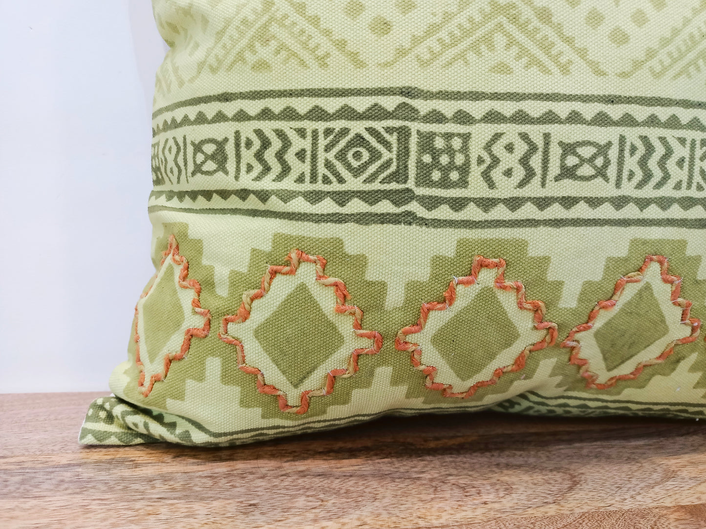Olive Green Diamond Designed Set of 2 Handblock Square Cushion Covers