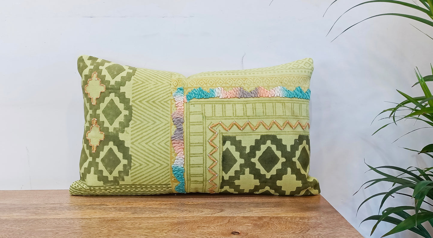 Mint Green Shaded Set of 2 Handblock Square Cotton Cushion Covers