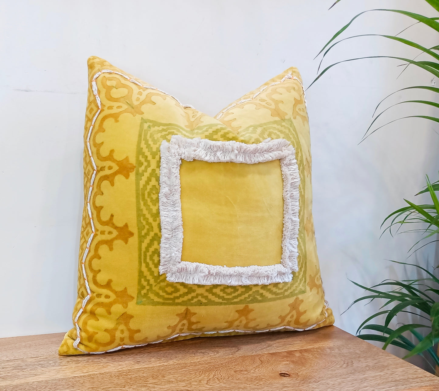 Canary Yellow Set of 2 Handblock Square Cotton Cushion Covers