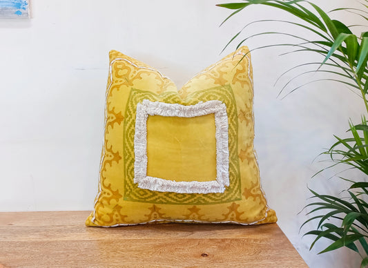 Canary Yellow Set of 2 Handblock Square Cotton Cushion Covers