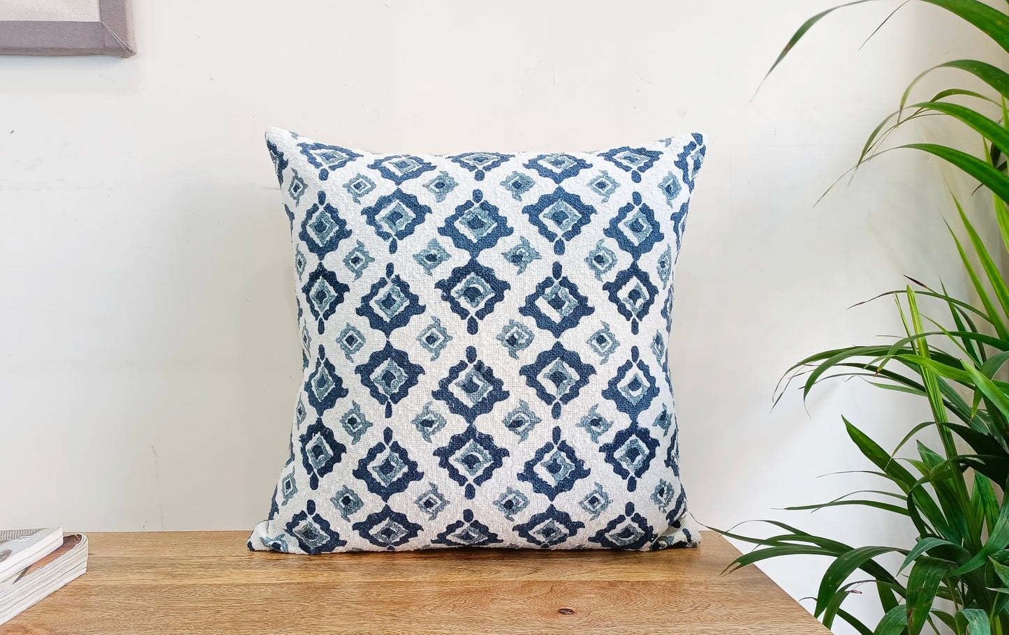 Set of 2 Blue Handblock Square Cotton Cushion Covers