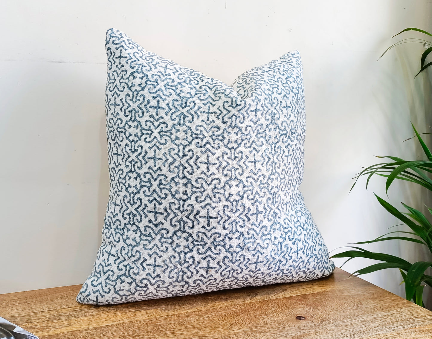 Set of 2 Blue & White Handblock Square Cotton Cushion Covers