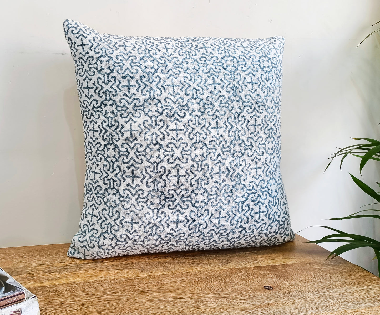 Set of 2 Blue & White Handblock Square Cotton Cushion Covers