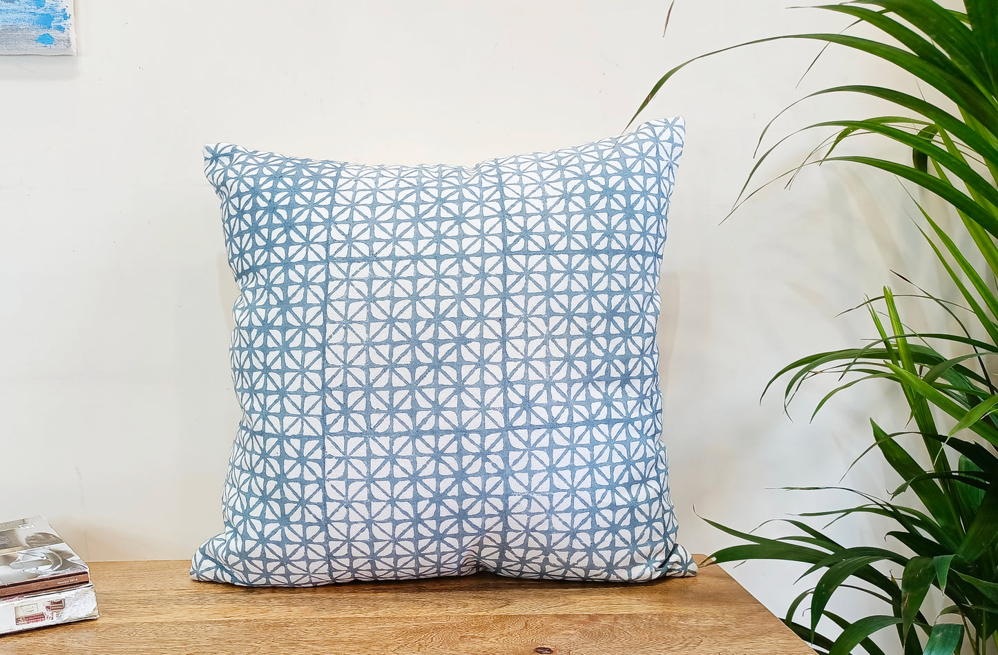 Set of 2 Persian Blue Handblock Print Square Cotton Cushion Covers