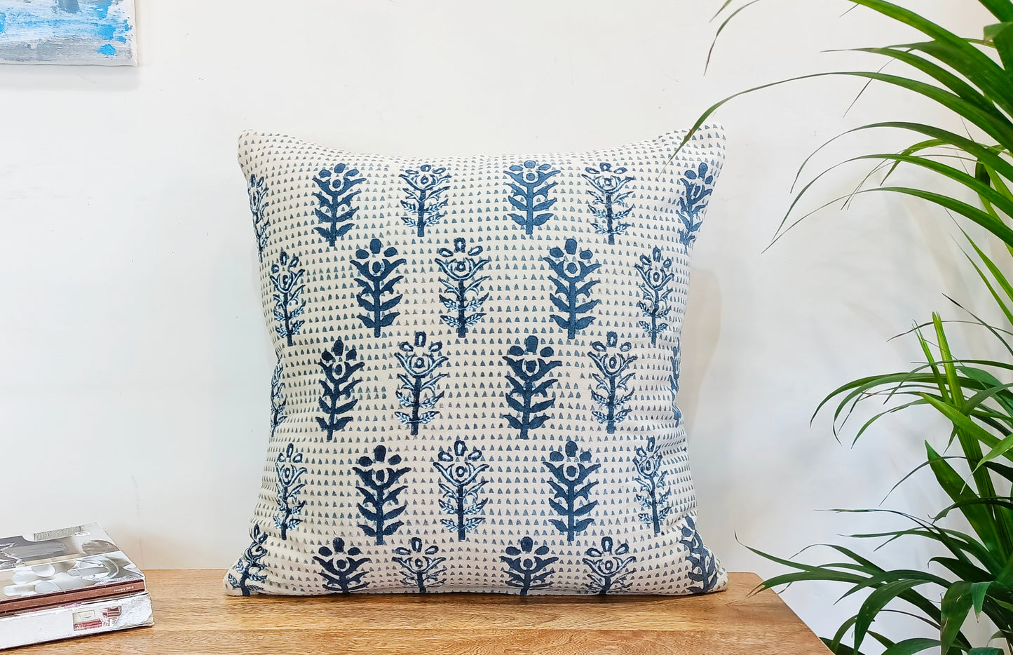 Set of 2 Saphire Blue Designer Handblock Print Square Cotton Cushion Covers