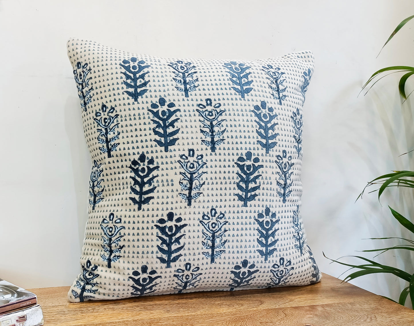 Set of 2 Saphire Blue Designer Handblock Print Square Cotton Cushion Covers