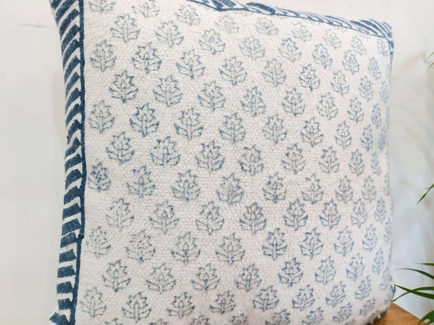 Set of 2 Cyan & Whitish Designer Handblock Print Square Cotton Cushion Covers