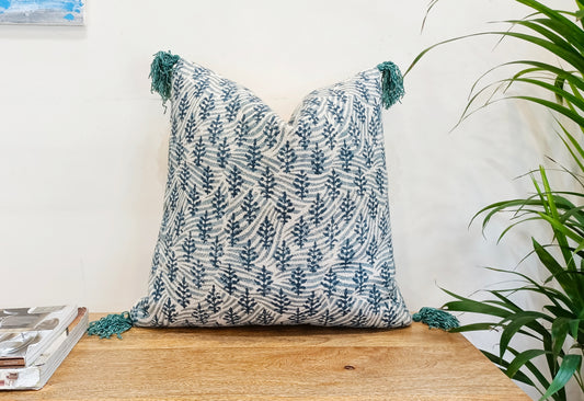 Blue-Coloured Set of 2 Handblock Square Cotton Cushion Covers