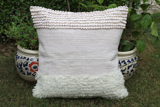 Set of  2 Ivory Color Handwoven Cotton Cushion Cover