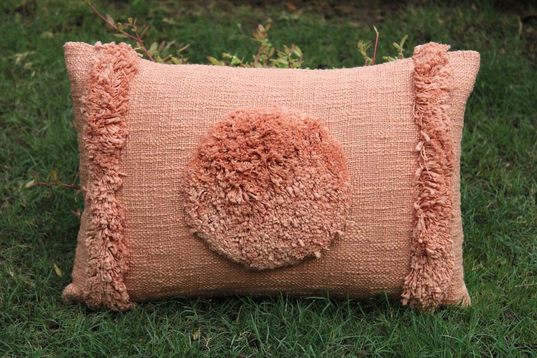 Set Of 2 Peach Color 12 X 20 Handmade Cotton Designer Cushion Cover