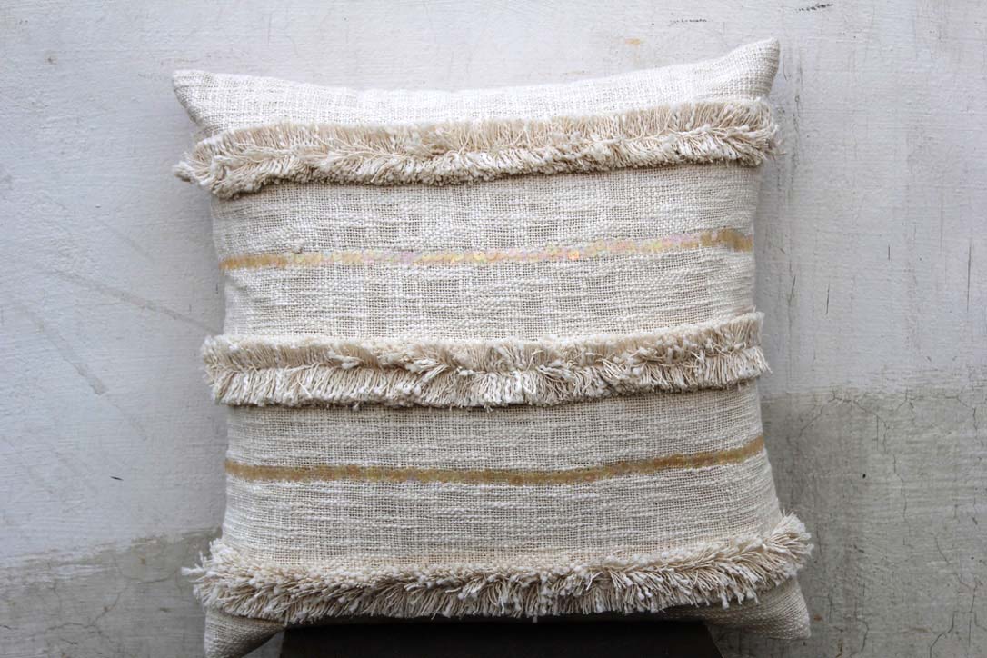 Set of 2 Ivory Color 18 X18 Handmade Sequins Work Cotton Cushion Cover