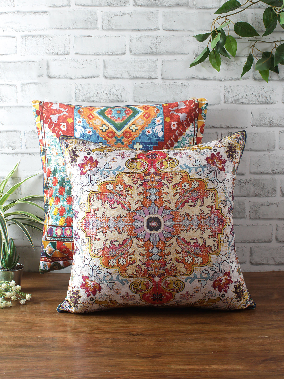 Multicolored Set of 2 Floral Square Cushion Covers