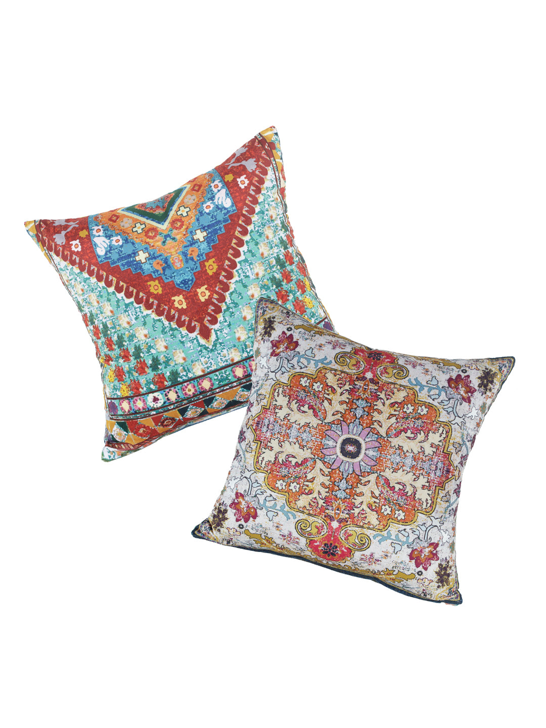 Multicolored Set of 2 Floral Square Cushion Covers