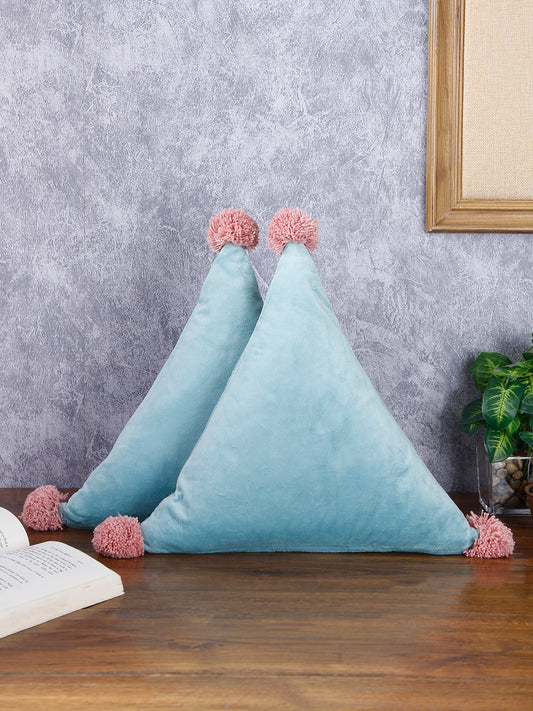 Set Of 2 Blue & Pink Solid Sustainable Triangle Cushion