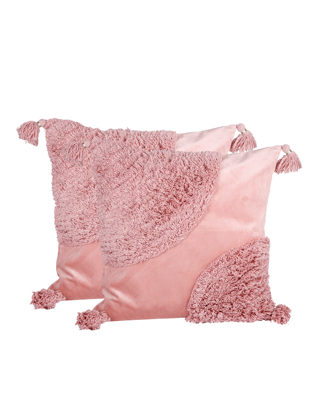 Set of 2 Peach-Coloured Textured Square Velvet Sustainable Cushion Covers