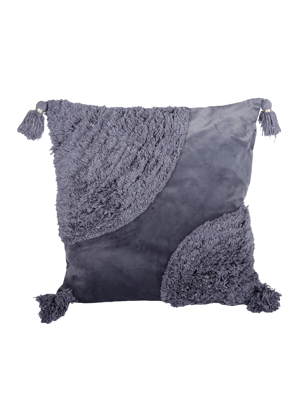 Set Of 2 Grey Self Design Super Soft Velvet Sustainable Cushion Cover