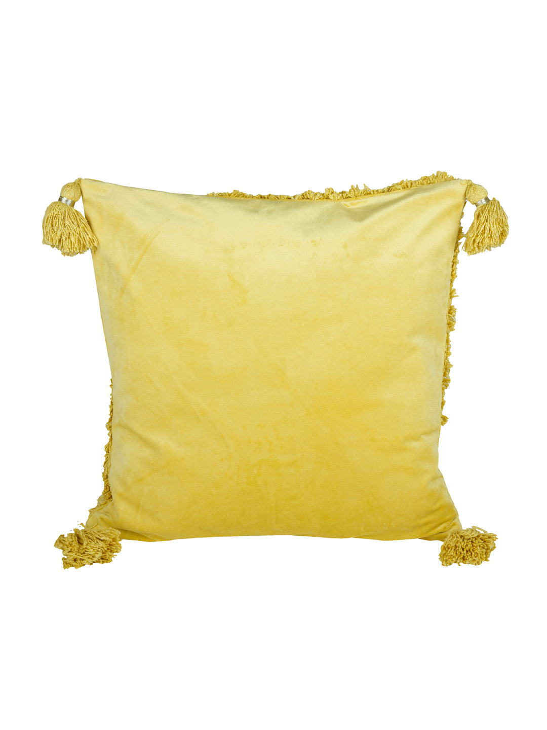 Set of 2 Yellow Self-Design Square Velvet Sustainable Cushion Covers