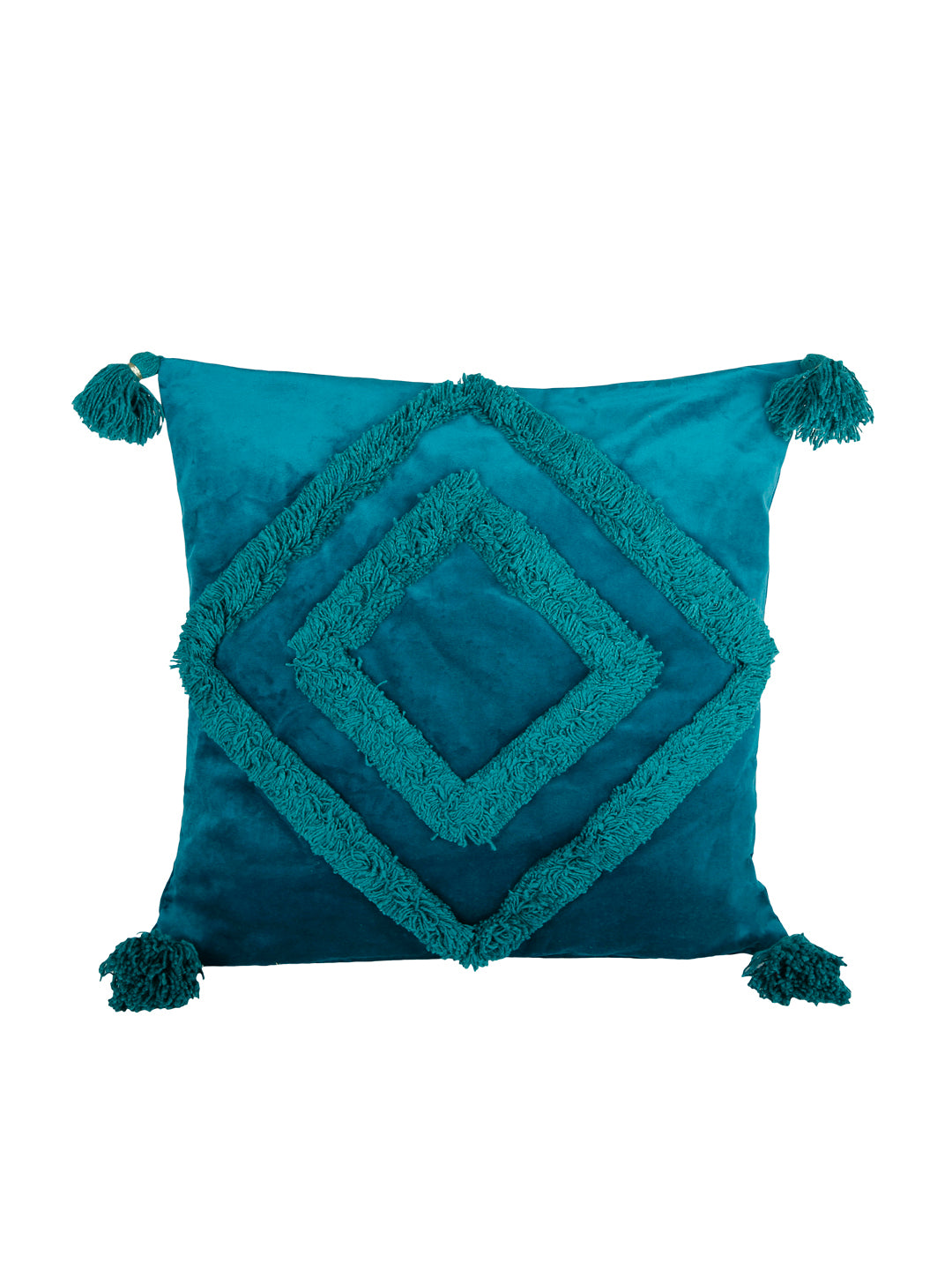 Set of 2 Teal Blue Textured Square Velvet Sustainable Cushion Covers