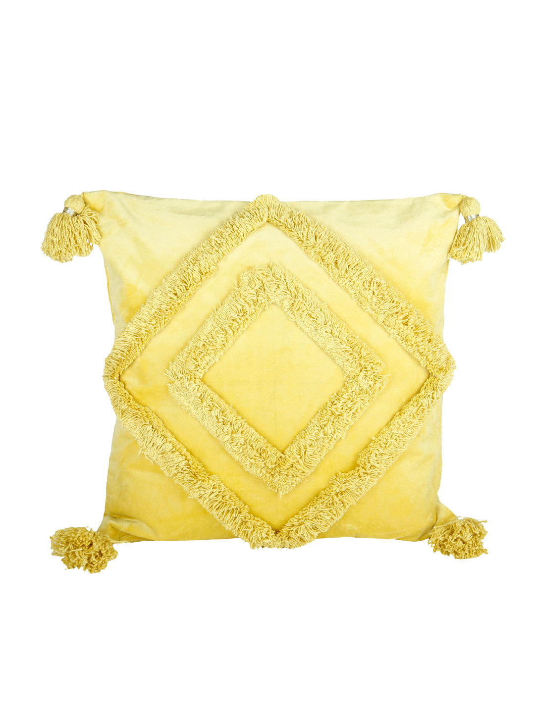 Set of 2 Yellow Embellished Velvet Square Cushion Covers
