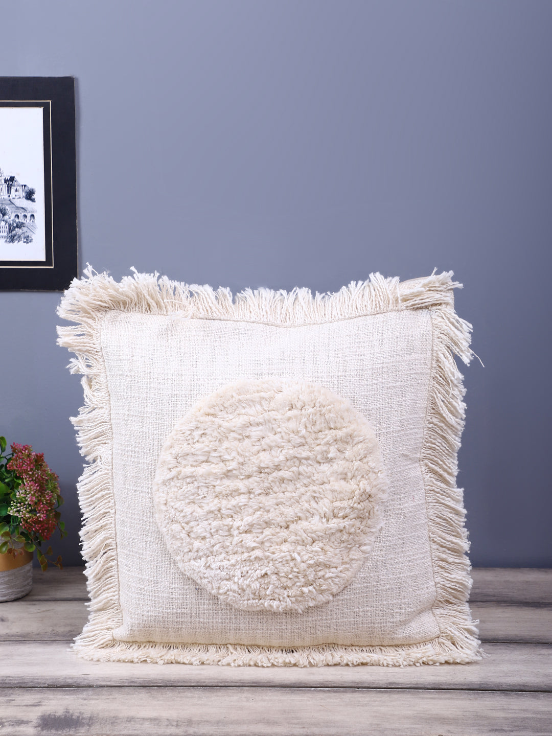 Set of 2 Ivory Color 18 X18 Handmade Cotton Cushion Cover