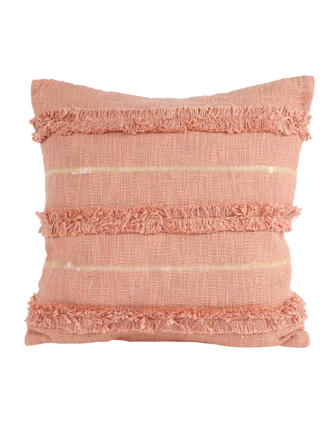 Peach-Colored Set of 2 Embroidered Square Cushion Covers