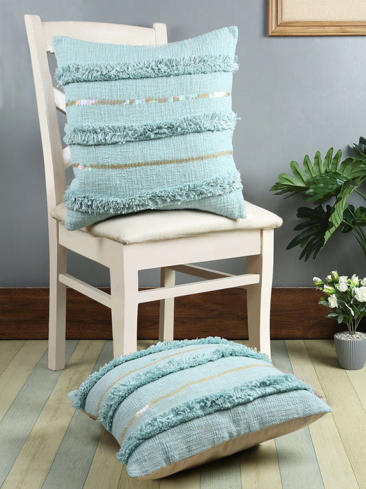Turquoise Blue Set of 2 Embroidered Square Cushion Covers