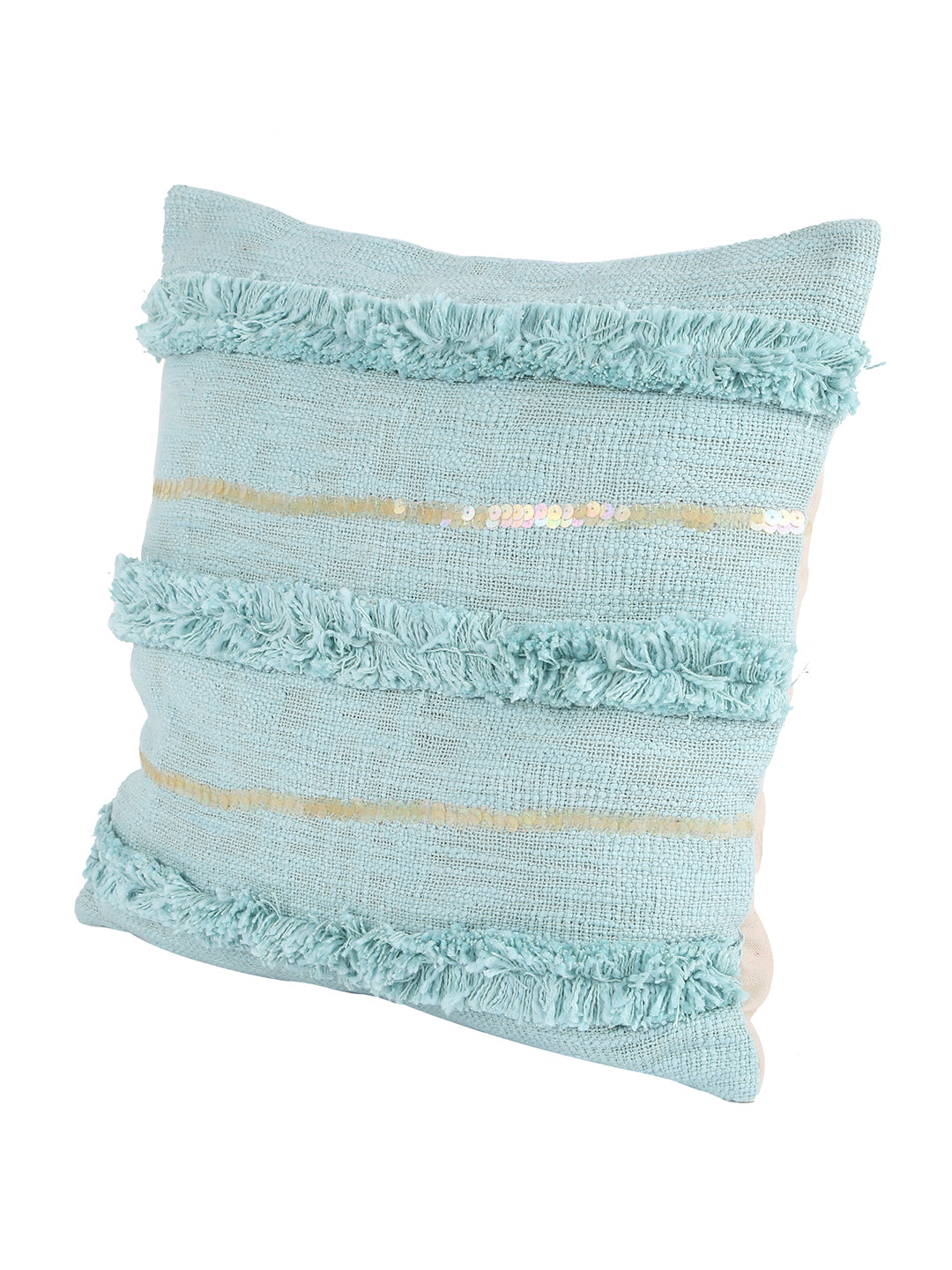 Set of 2 Aqua Color 18 X18 Handmade Sequins Work Cotton Cushion Cover