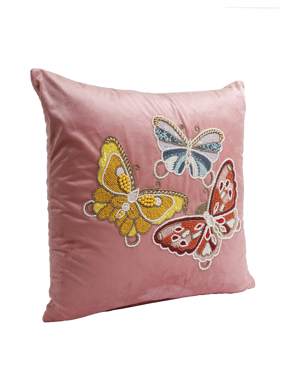 Set Of 2 Pink Embellished Velvet Square Cushion Covers
