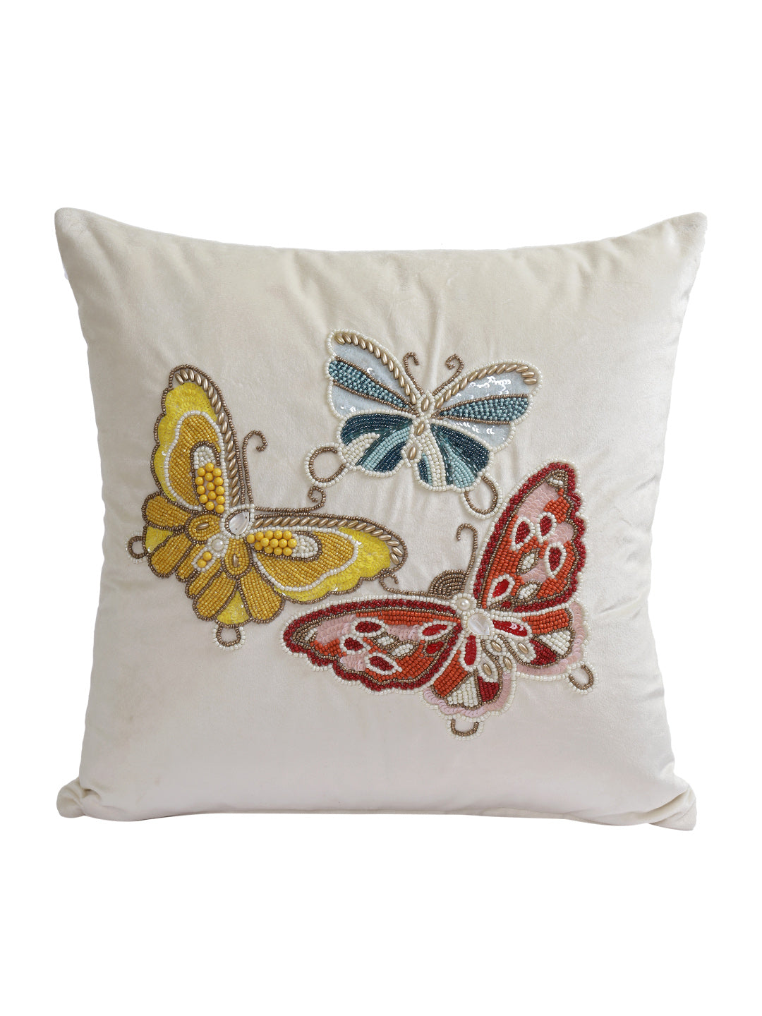 Set Of 2 Ivory Color Embellished Velvet Square Cushion Covers