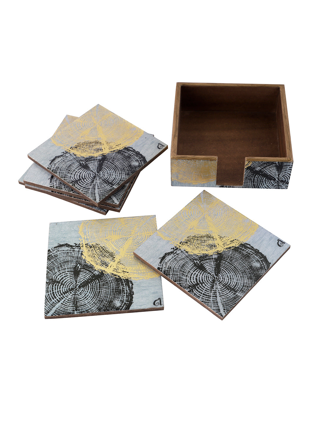 Grey Set Of 7 Digital Printed Coaster With Holder