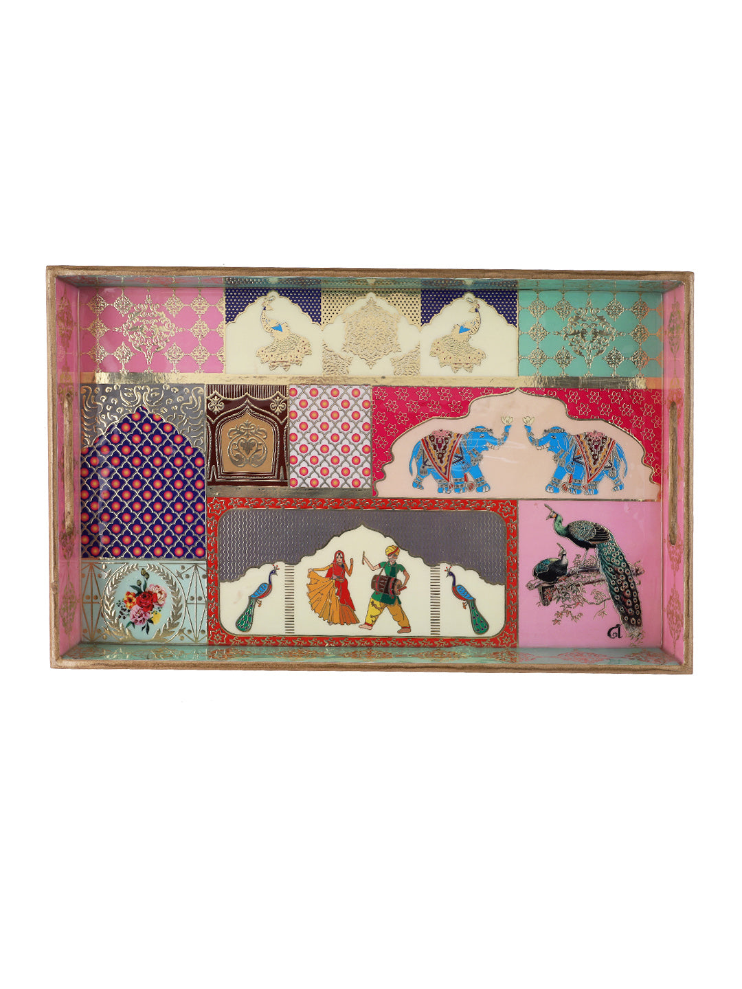 Set of 3 Pink & Green Digital Printed Rectangle Serving Tray