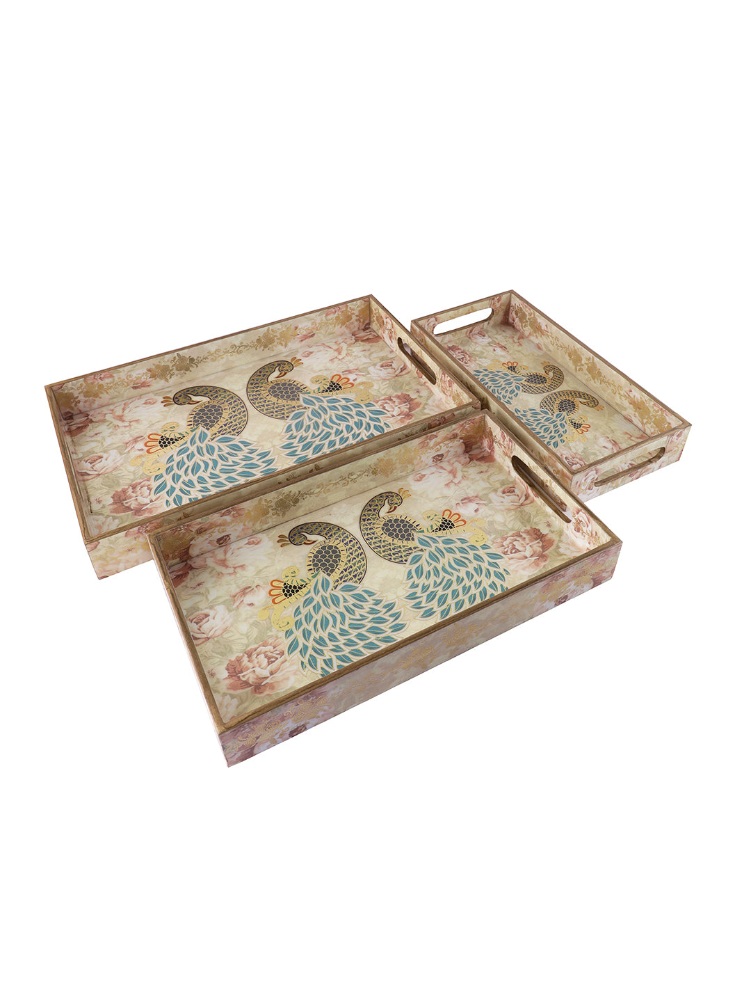 Set of 3 Gold-Coloured Digit Printed Serving Tray