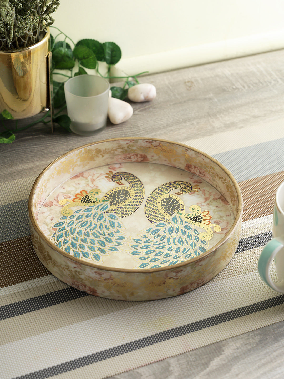 Gold-Toned & Blue Digital Printed MDF Serving Tray