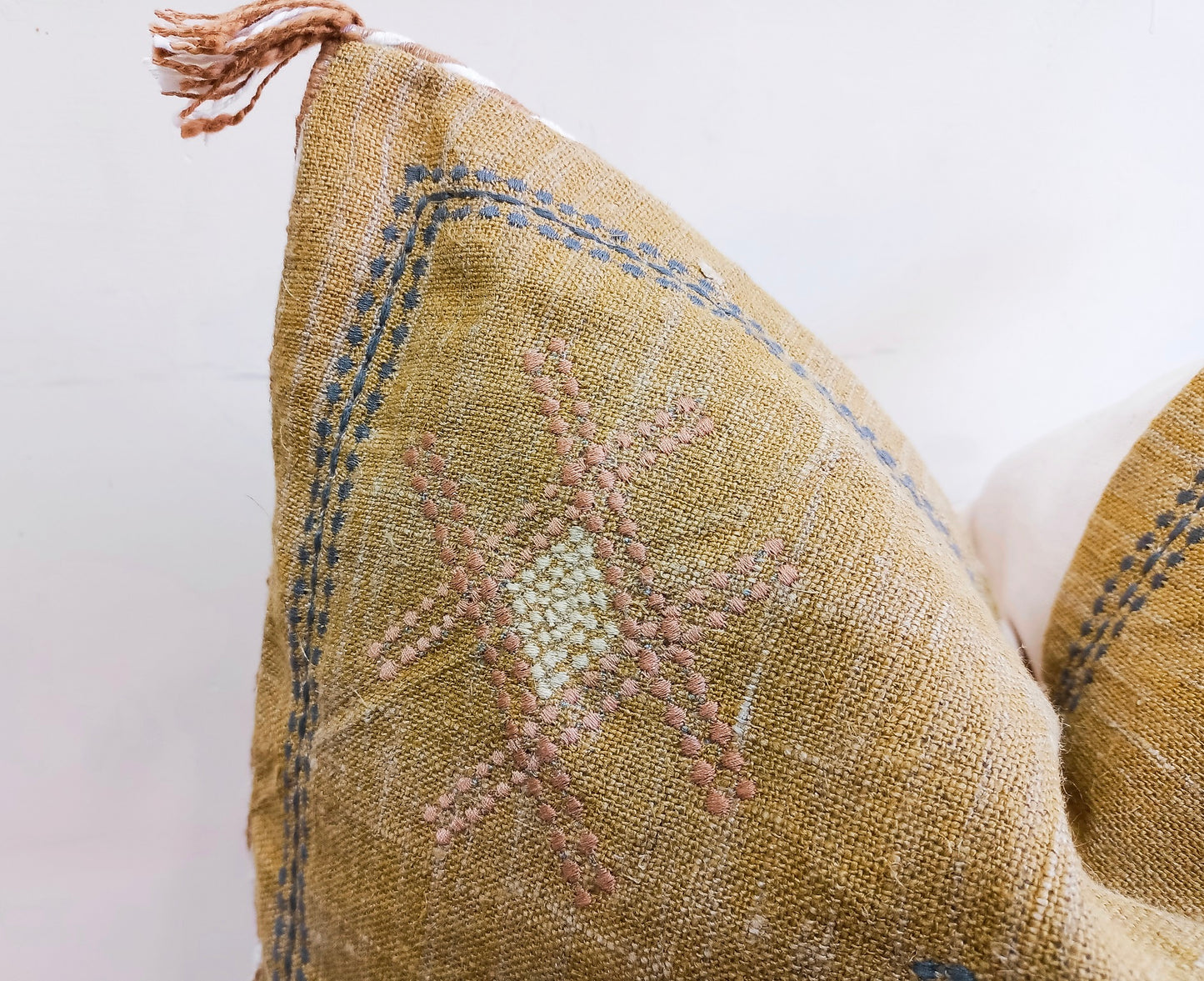 Set of 2 Mustard Color Cactus Silk Inspired Handmade Linen Pillow Cover