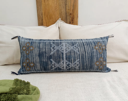 Set of 2 Blue Rustic Moroccan Silk Inspired Cotton Pillow Cover