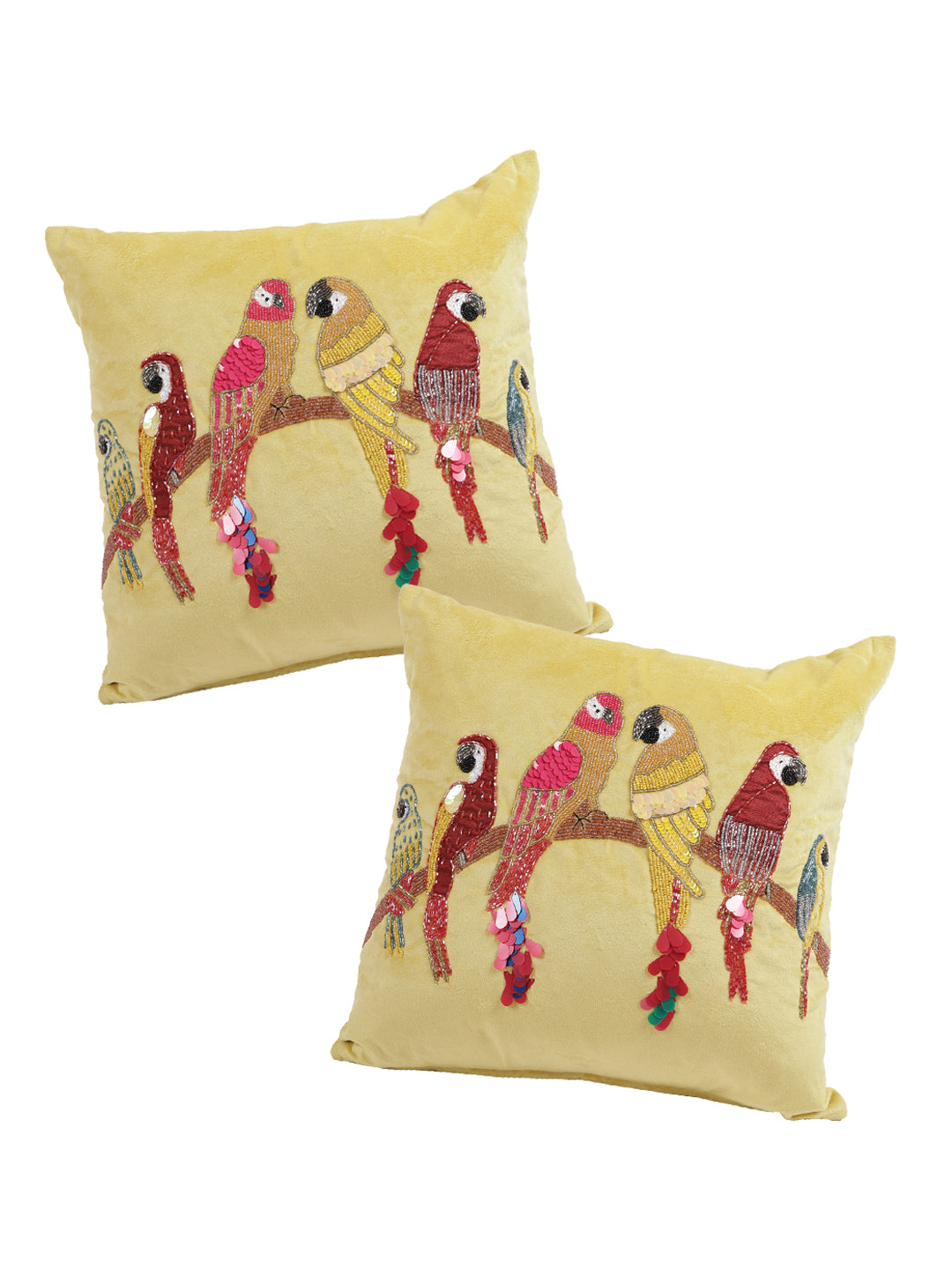 Yellow & Red Set of 2 Embellished Velvet Square Cushion Covers