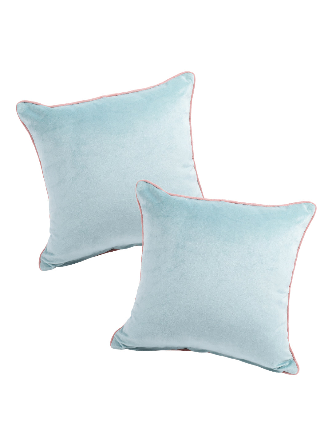 Turquoise Blue & Pink Set of 2 Velvet Square Cushion Covers