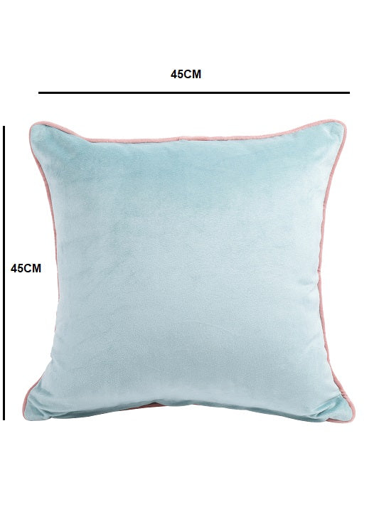Turquoise Blue & Pink Set of 2 Velvet Square Cushion Covers