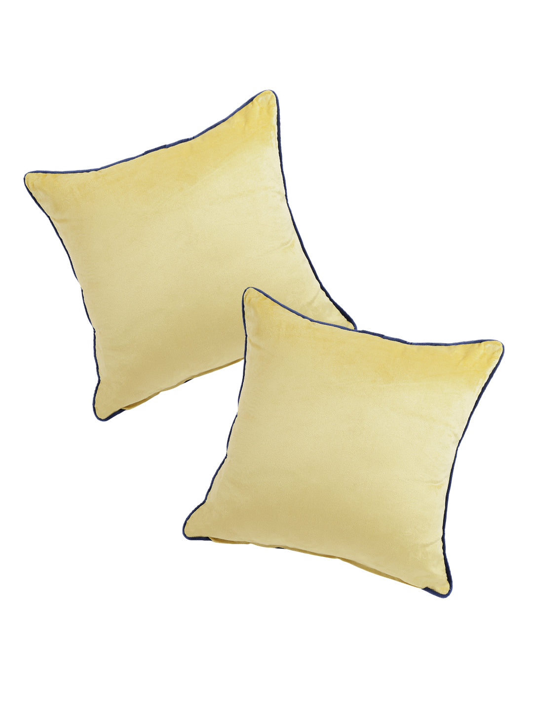 Unisex Yellow Solid Set of 2 Velvet Square Cushion Covers
