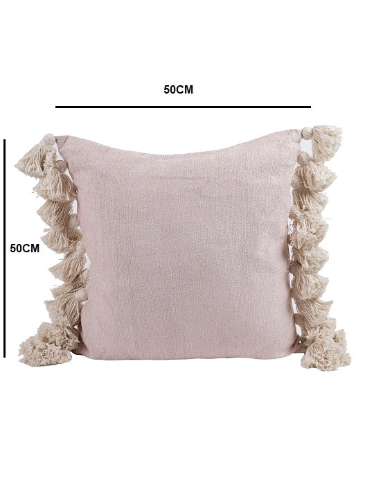 Set of 2 Baby Pink Color 20X20 Chenille Cushion Cover with Tassels