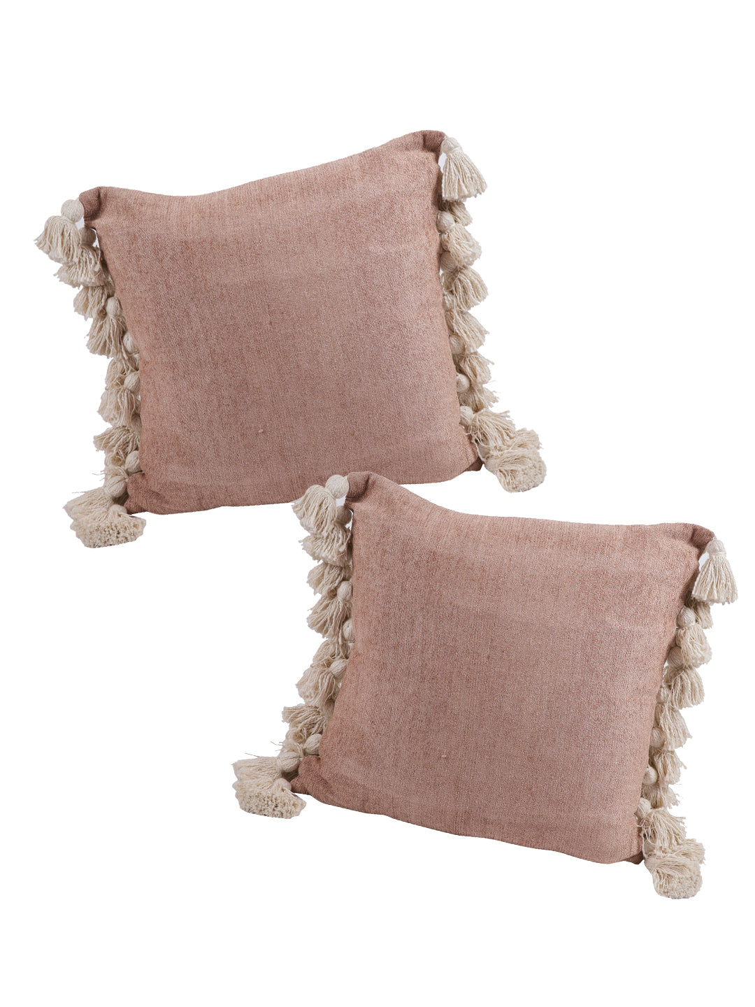 Set of 2 Dusty Pink Color 20X20 Chenille Cushion Cover with Tassels