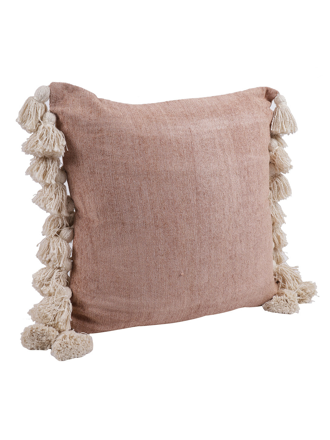 Set of 2 Dusty Pink Color 20X20 Chenille Cushion Cover with Tassels