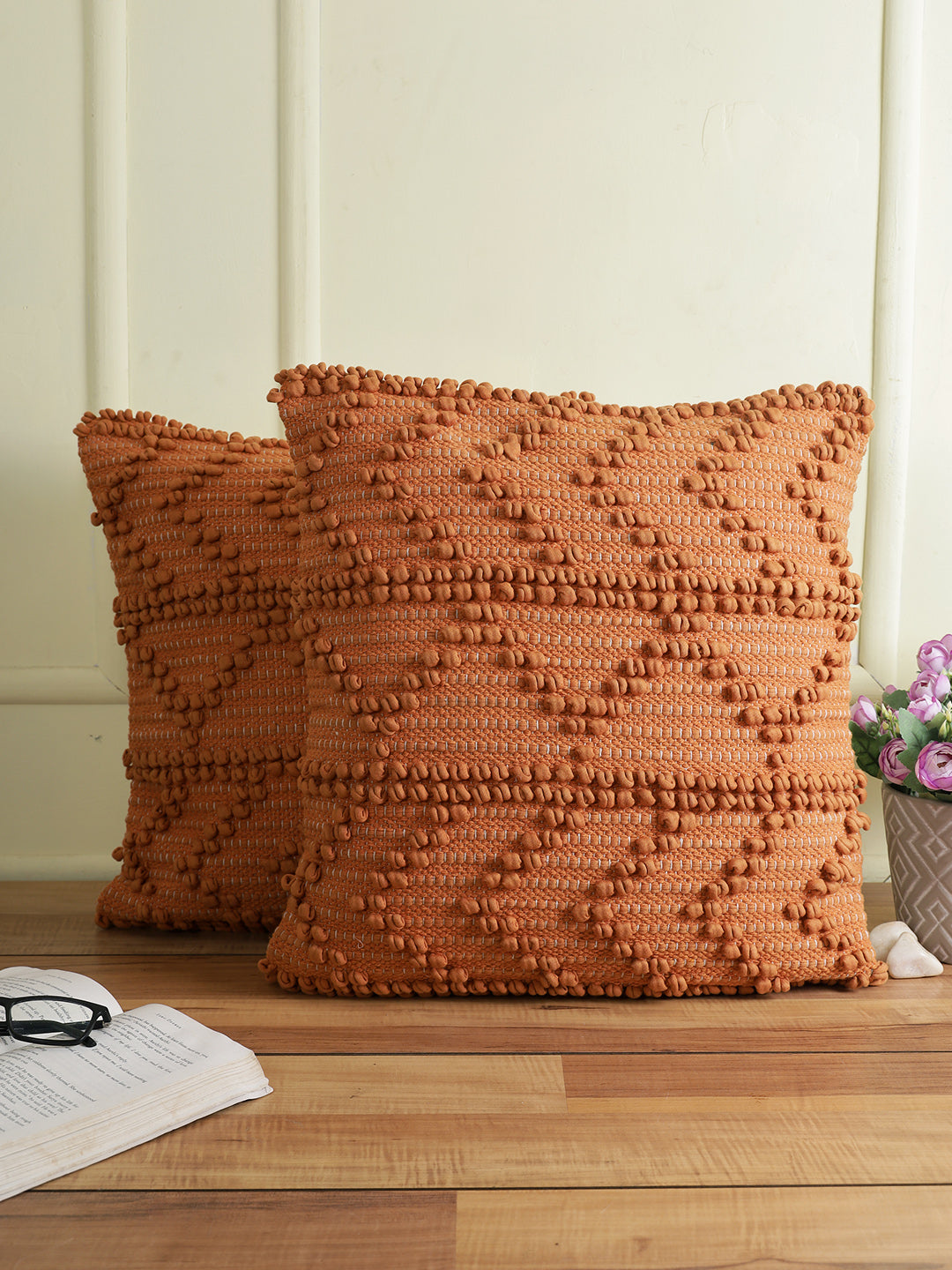 Set of 2 Rust Handwoven Square Cushion Covers
