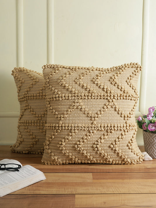 Beige Set of 2 Handwoven Square Cushion Covers