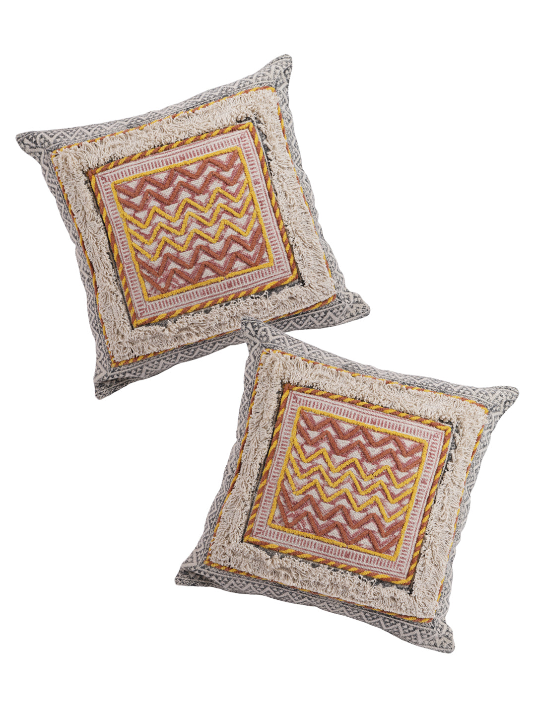Set of 2 Hand Block Printed 20 X 20 Cotton Dhurrie Pillow Cover