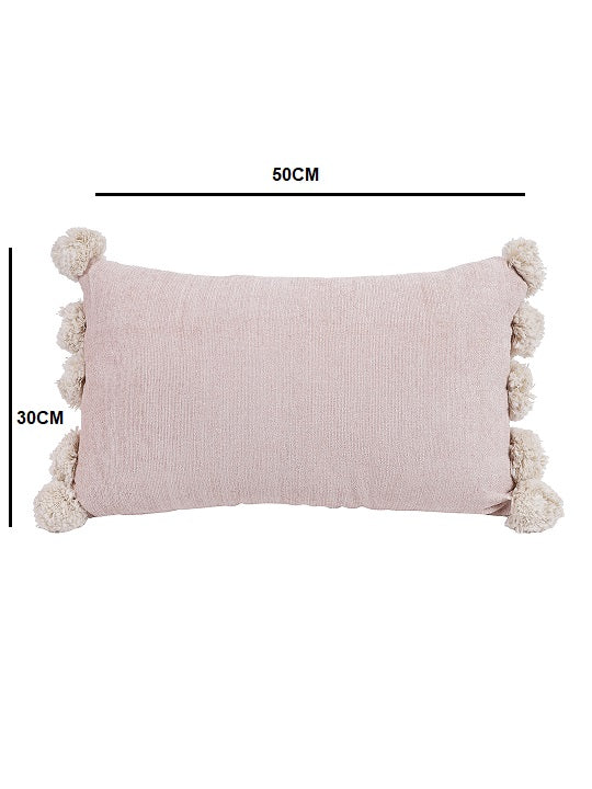 Set of 2 Baby Pink Color 12X20 Chenille Cushion Cover with Pom Pom