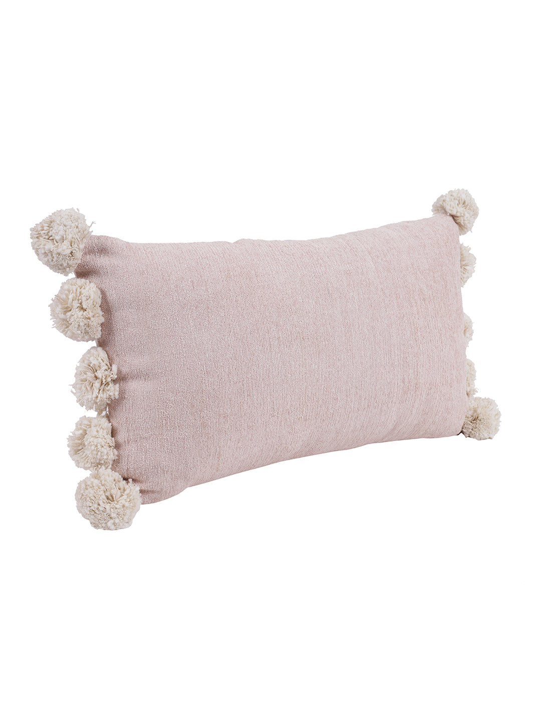 Set of 2 Baby Pink Color 12X20 Chenille Cushion Cover with Pom Pom